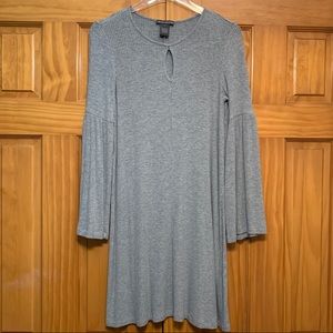 Chelsea & Theodore Grey Ribbed Bell Sleeve Dress